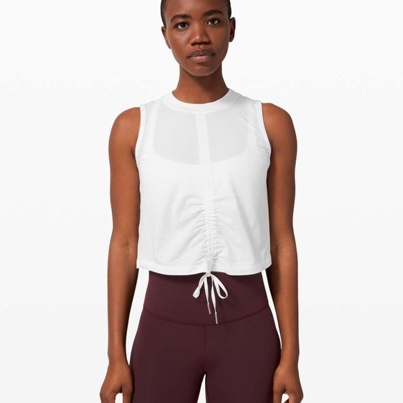 Lululemon Cinch Front Tank White Cropped Yoga Pilates Top Size 2 - Picture 1 of 4